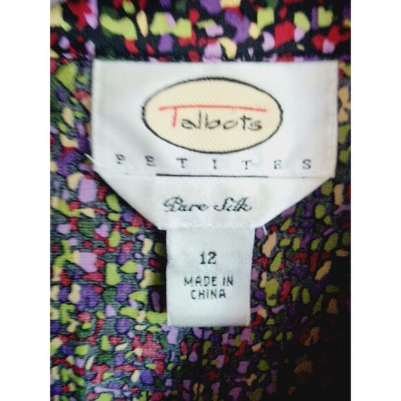Talbots 12P 100% Silk  Floral Purple Multi Button Front Shirt Blouse‎ 12 Petite - Picture 5 of 5